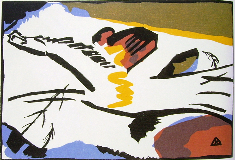 Wassily Kandinsky: Lirico, anno 1911, xilografia a colori, 14,9 x 21,8 cm., Städtische Galerie im Lenbachhaus, Monaco, GSM 303.